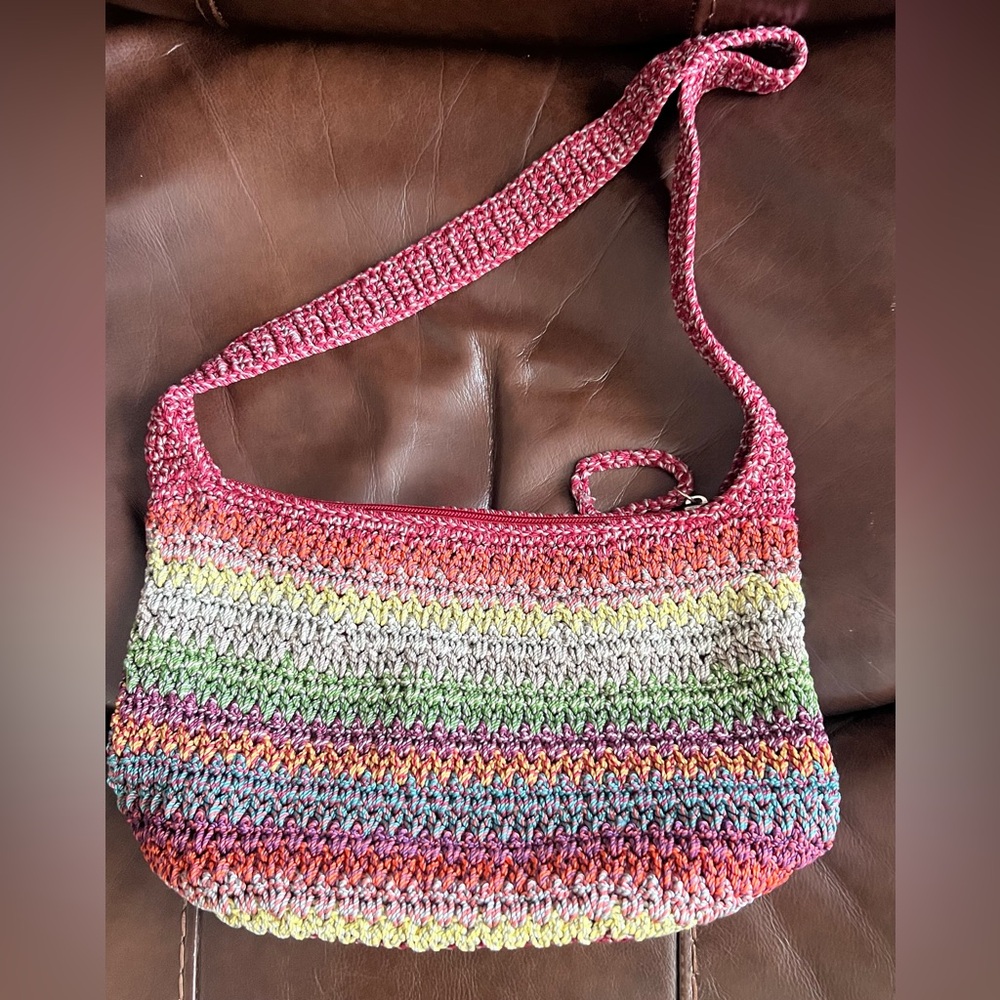 The Sak Boho Multi Color Crochet Handbag Purse Shoulder Bag Zipper Closure